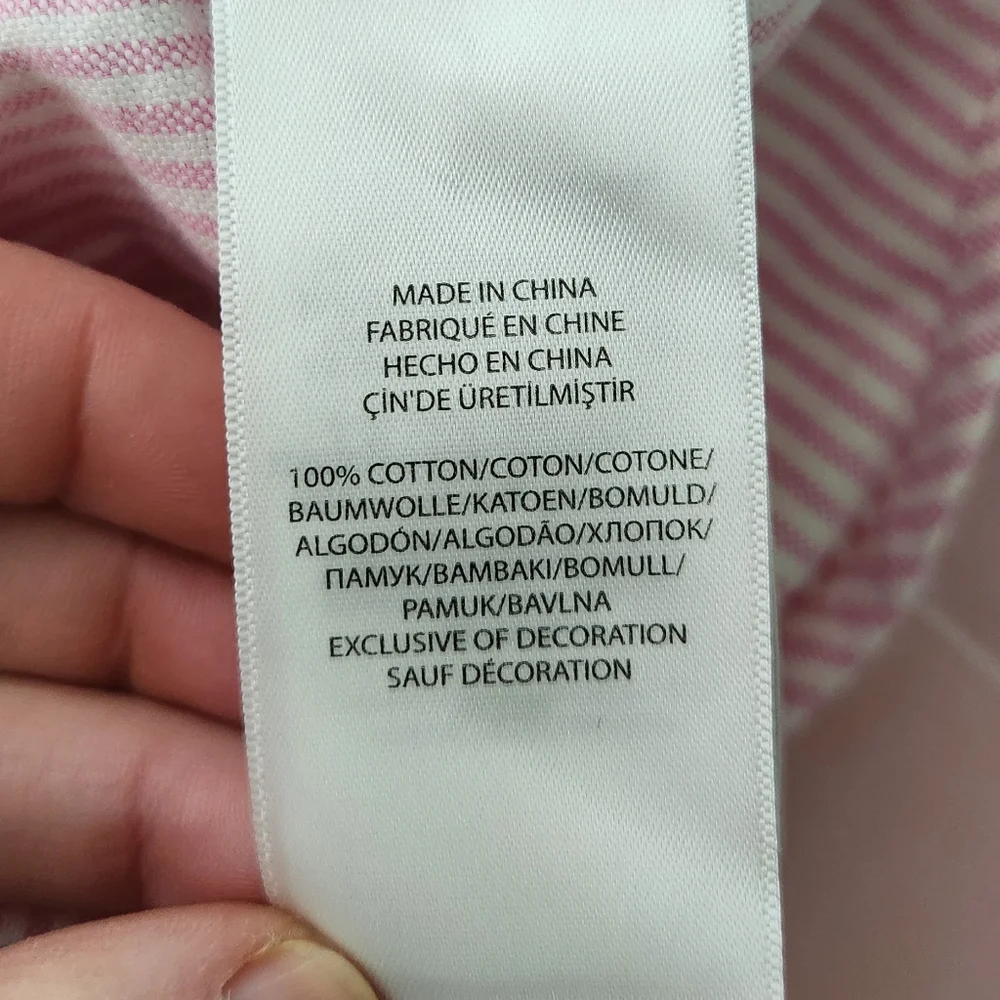 Ralph Lauren Pink Striped Shirt with Green Grasshopper Embroidery